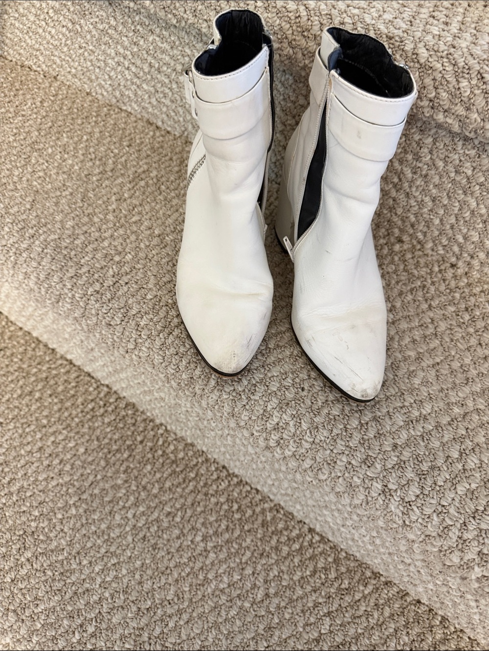 Steven By Steve Madden White Pointed Ankle Boots with Side Zip